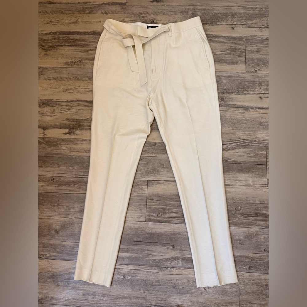 ASOS DESIGN ECRU PANTS WITH SIDE TIE